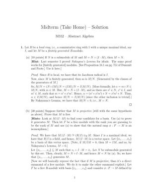 Midterm (Take Home) – Solution
