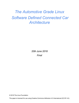 The Automotive Grade Linux Software Defined Connected Car Architecture