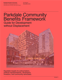 Parkdale Community Benefits Framework Guide for Development Without Displacement