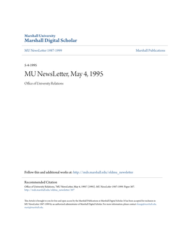 MU Newsletter, May 4, 1995 Office Ofni U Versity Relations