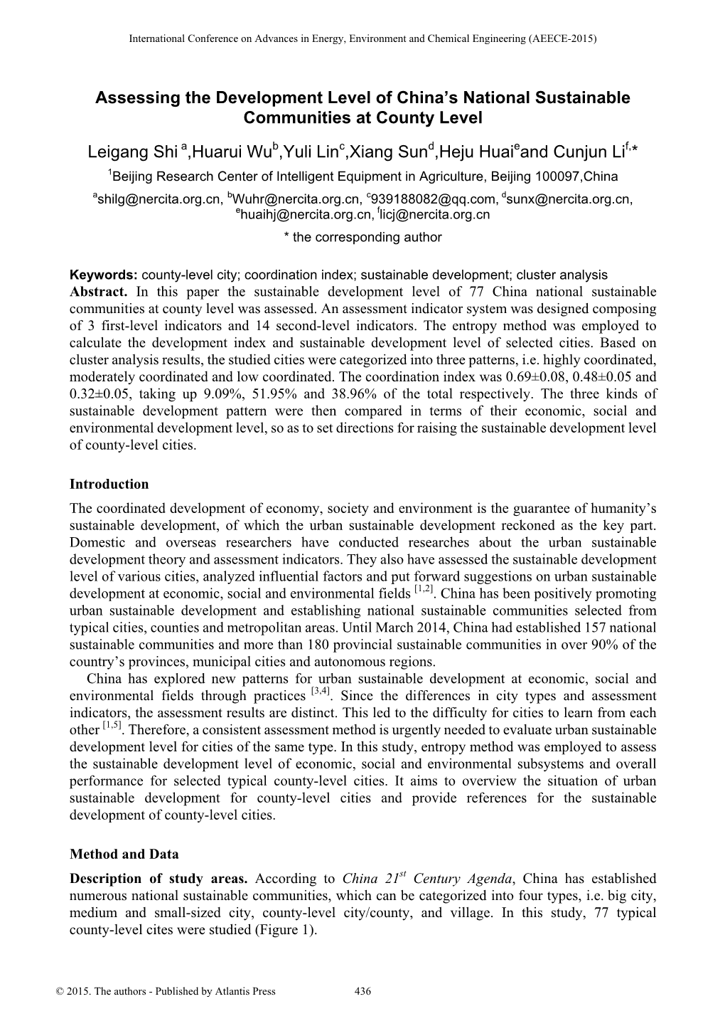 Assessing the Development Level of China's National Sustainable