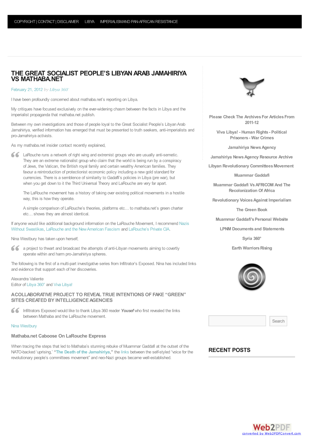 The Great Socialist People's Libyan Arab Jamahiriya Vs Mathaba.Net by Libya360 @Libya360 I Have Been Profoundly Concerned About Mathaba.Net's Reporting on Libya