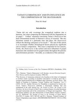 Tatian's Christology and Its Influence on the Composition of the Diatessaron