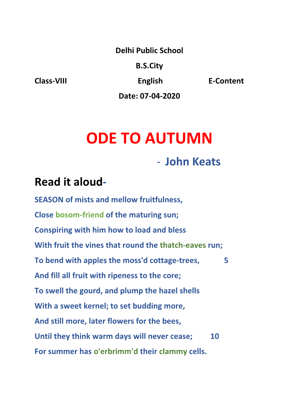 Ode to Autumn