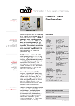 Divex G30 Carbon Dioxide Analyser Calculated and Compensated for by the Order Code G30 Microprocessor