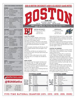 2018-19 Boston University Men's Ice Hockey Game Notes