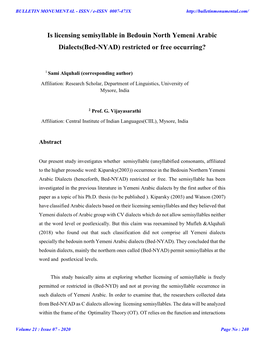 Is Licensing Semisyllable in Bedouin North Yemeni Arabic Dialects(Bed-NYAD) Restricted Or Free Occurring?