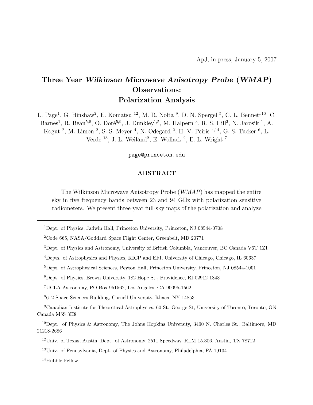 Three Year Wilkinson Microwave Anisotropy Probe (WMAP) Observations: Polarization Analysis