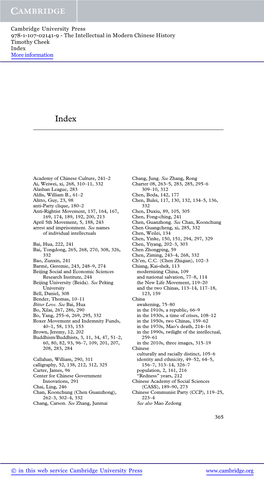 The Intellectual in Modern Chinese History Timothy Cheek Index More Information