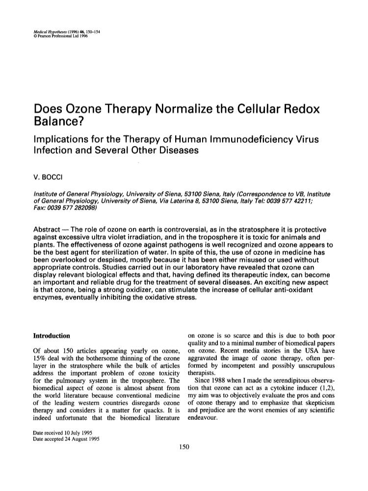 Does Ozone Therapy Normalize the Cellular Redox Balance? Implications for the Therapy of Human Immunodeficiency Virus Infection and Several Other Diseases