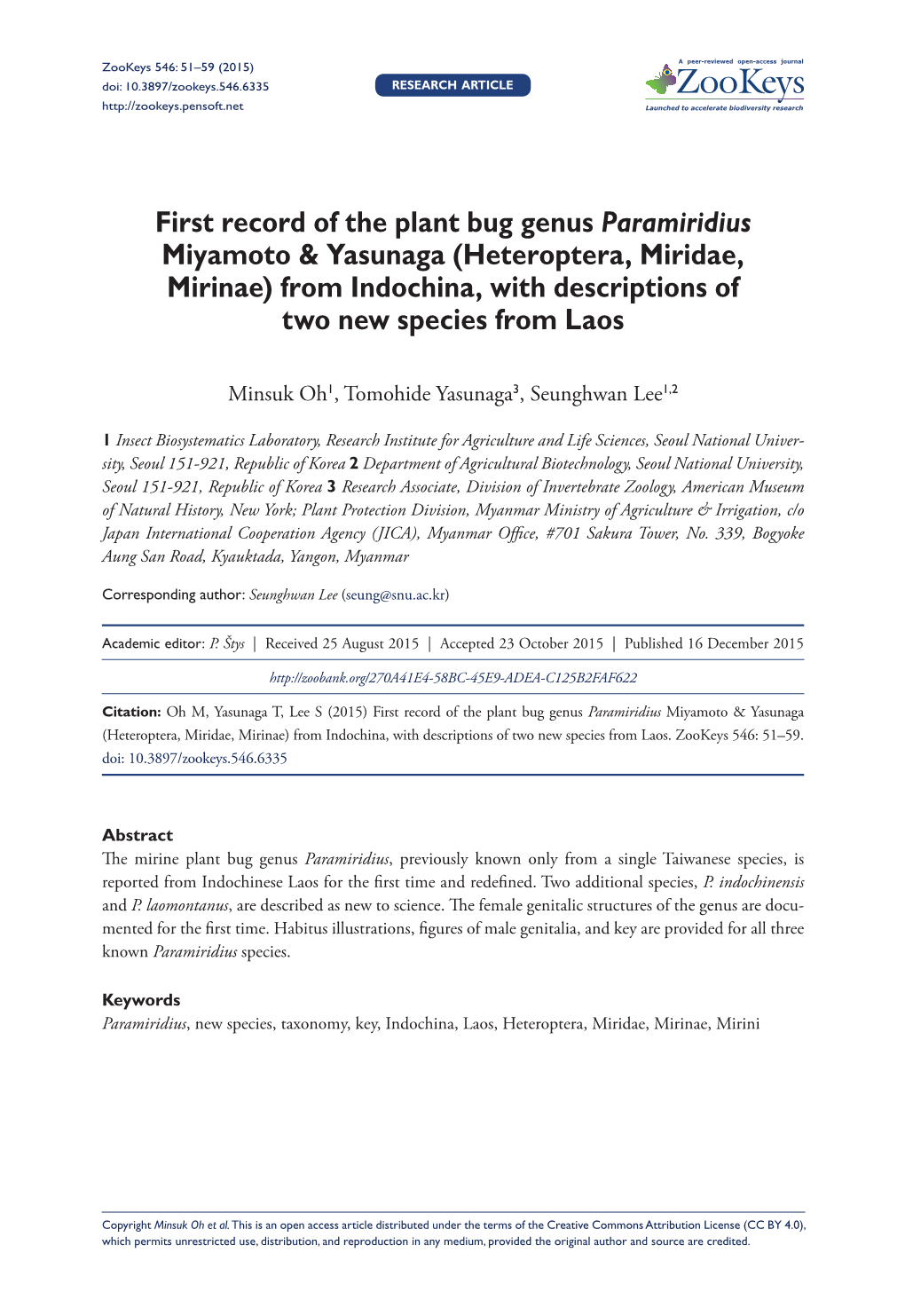 Heteroptera, Miridae, Mirinae) from Indochina, with Descriptions of Two New Species from Laos