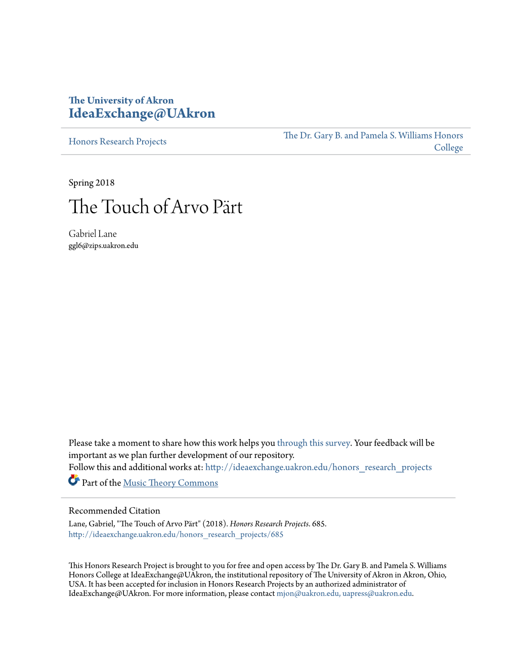The Touch of Arvo Pärt