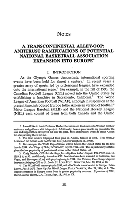 A Transcontinental Alley-Oop: Antitrust Ramifications of Potential National Basketball Association Expansion Into Europe*