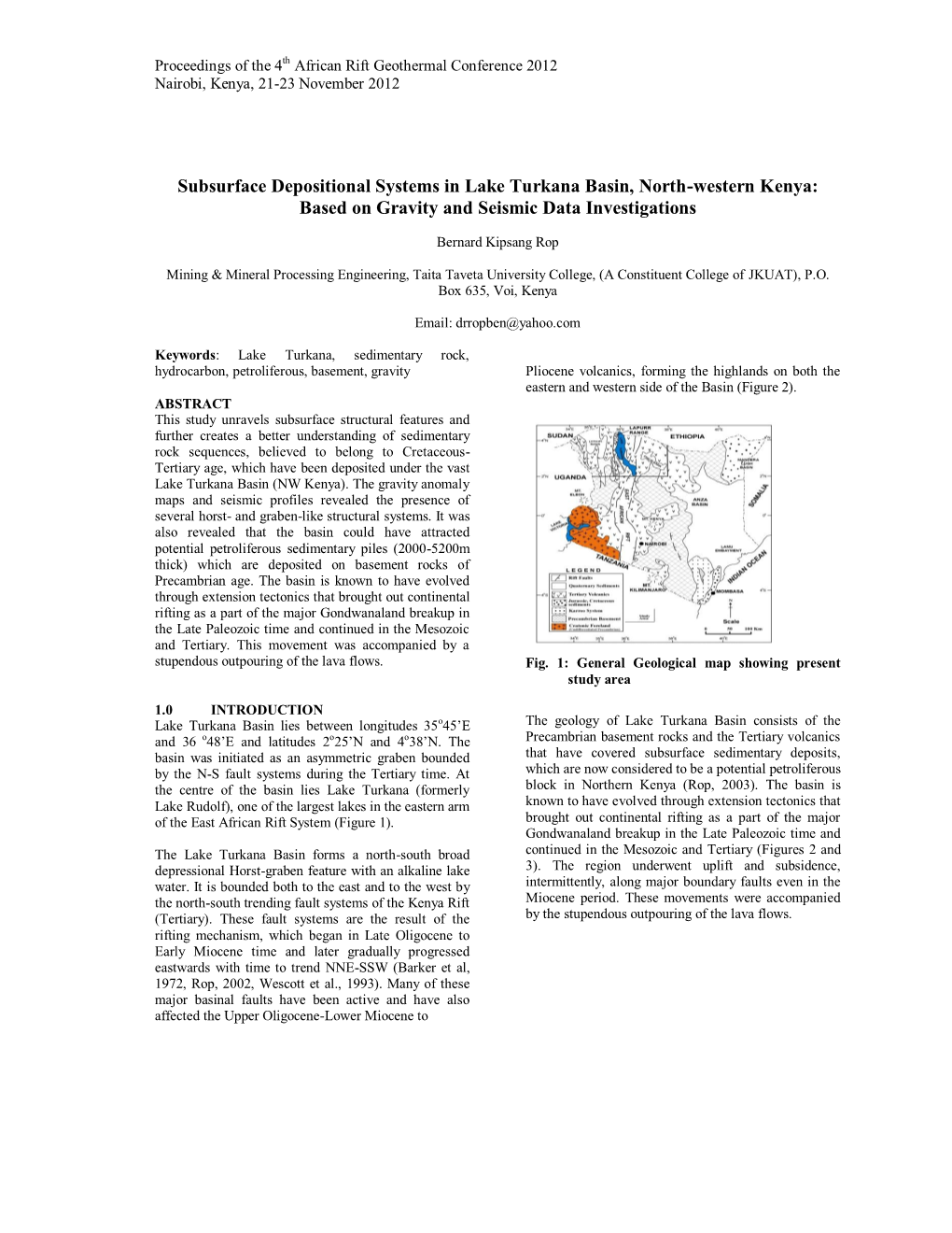 Subsurface Depositional Systems in Lake Turkana Basin, North-Western Kenya: Based on Gravity and Seismic Data Investigations