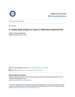A Trophic State Analysis of Lakes in Yellowstone National Park