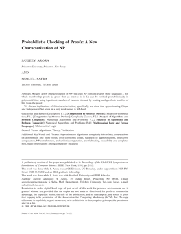 Probabilistic Checking of Proofs: a New Characterization of NP