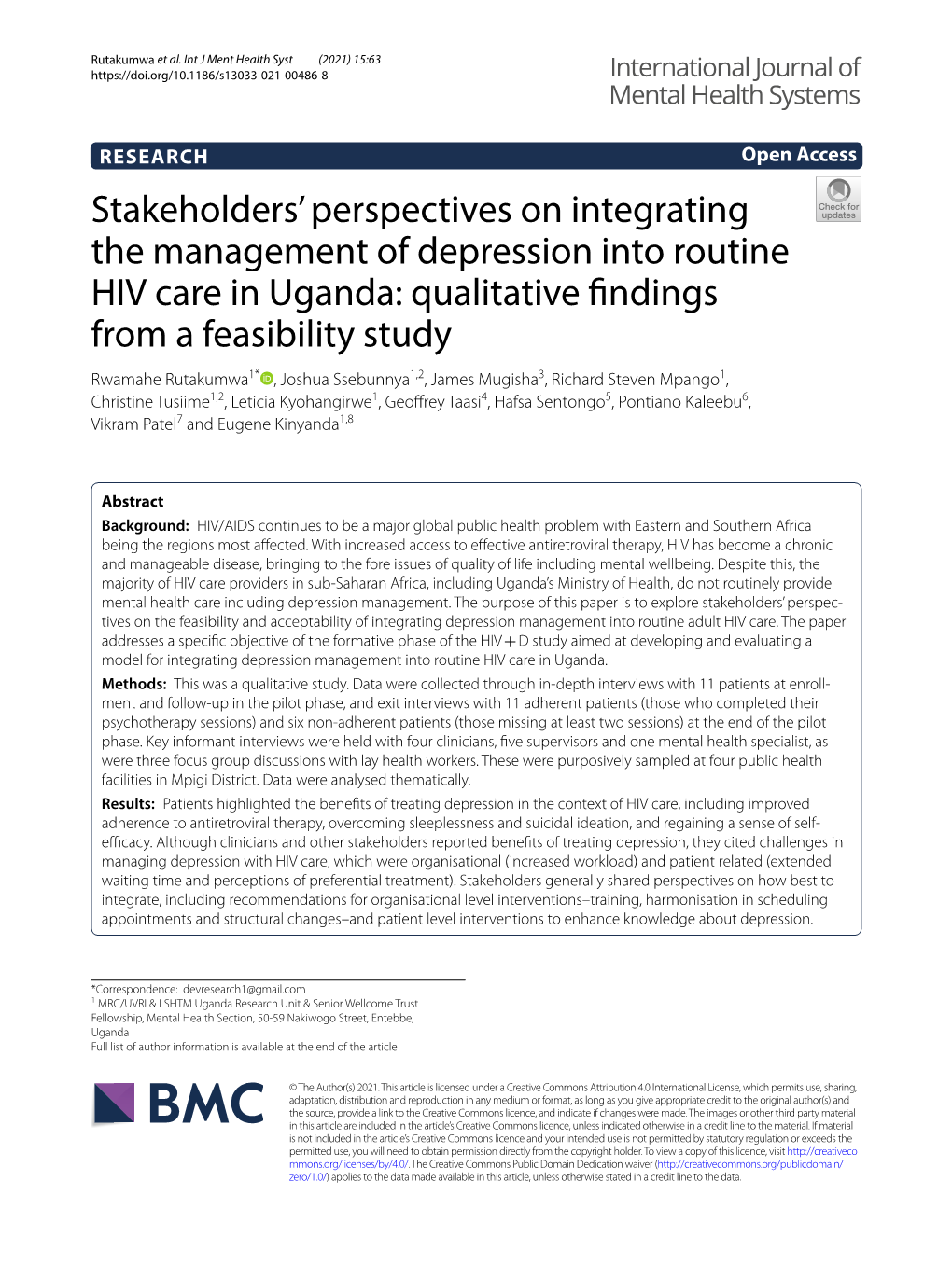 Stakeholders' Perspectives on Integrating the Management Of