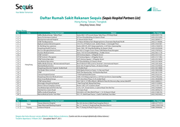 Daftar Rumah Sakit Rekanan Sequis (Sequis Hospital Partners List) Hong Kong, Taiwan, Tiongkok (Hong Kong Taiwan, China)