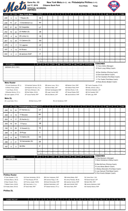 New York Mets(48-42) Vs Philadelphia Phillies(43-49)