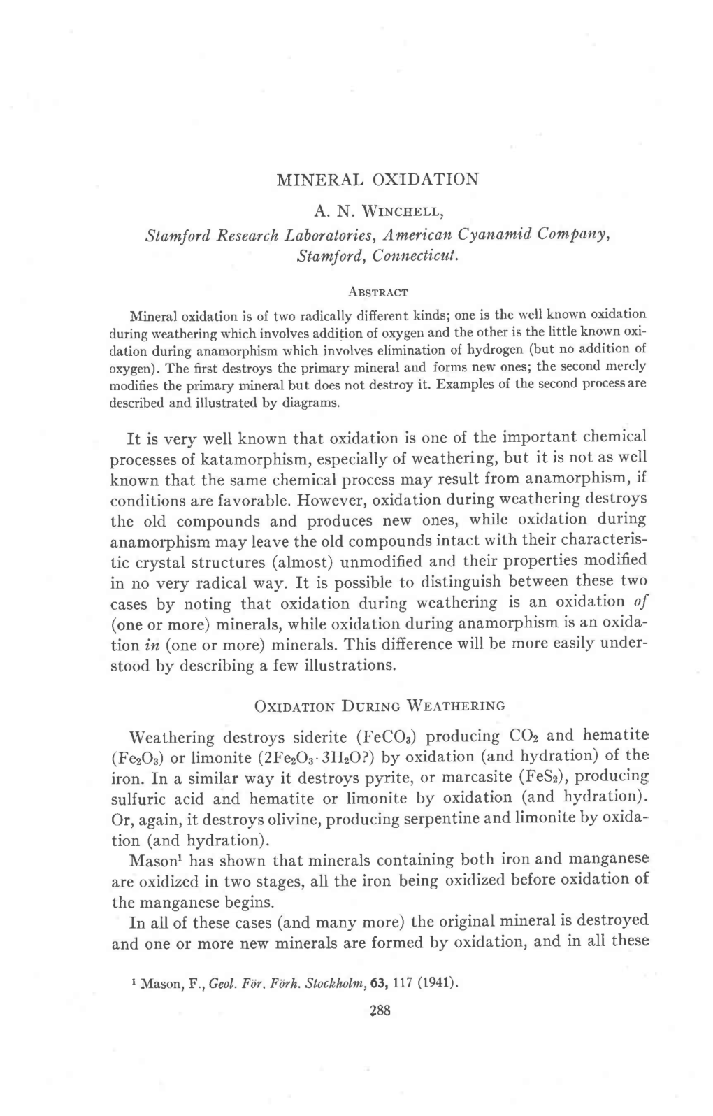 MINERAL OXIDATION A. N. Wrwcubu, S Tamf Ord Research