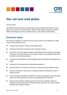 Our Rail and Road Duties
