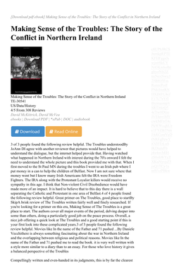 Making Sense of the Troubles: the Story of the Conflict in Northern Ireland Making Sense of the Troubles: the Story of the Conflict in Northern Ireland