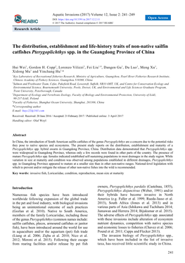 The Distribution, Establishment and Life-History Traits of Non-Native Sailfin Catfishes Pterygoplichthys Spp