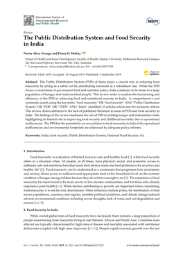 The Public Distribution System and Food Security in India