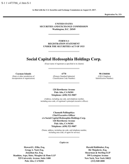 Social Capital Hedosophia Holdings Corp. (Exact Name of Registrant As Specified in Its Charter)