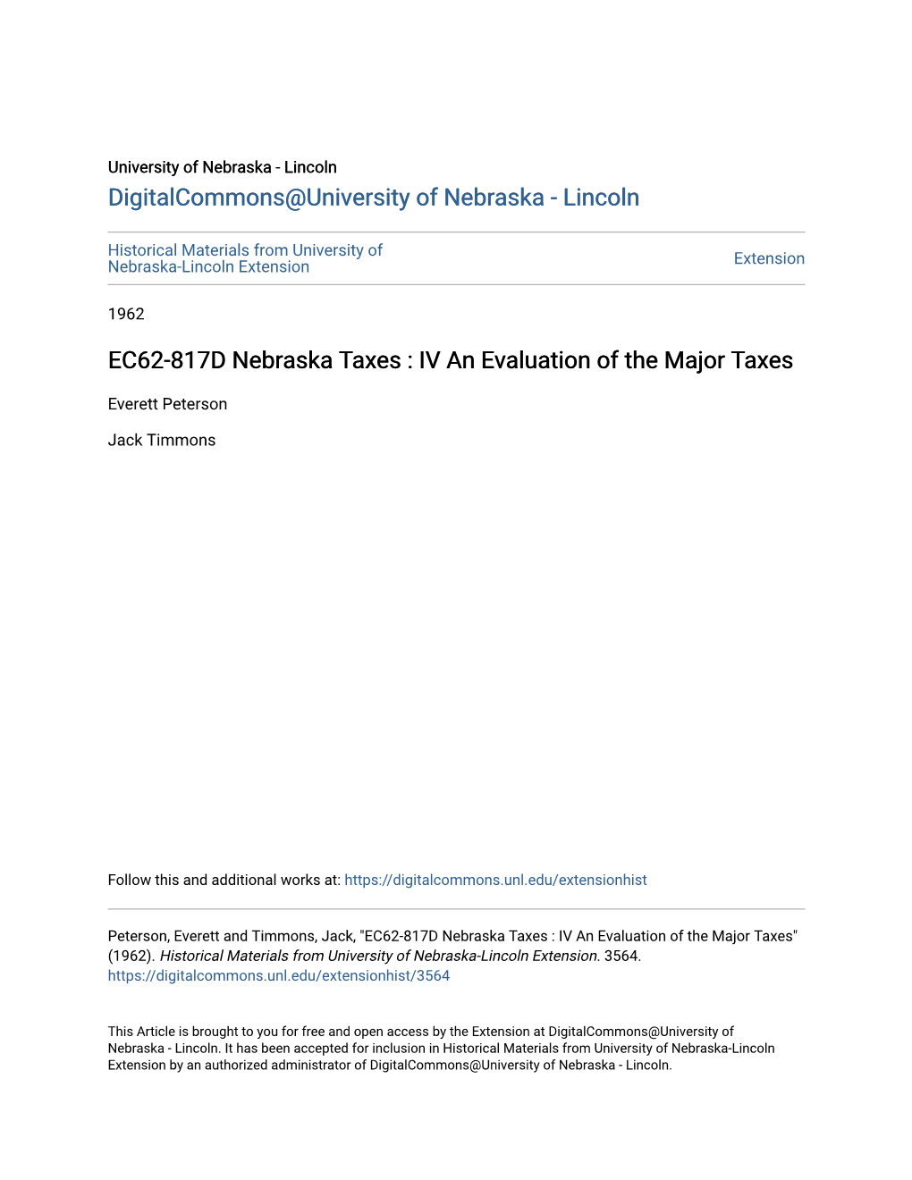 EC62-817D Nebraska Taxes : IV an Evaluation of the Major Taxes