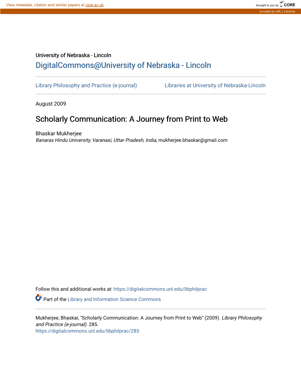 Scholarly Communication: a Journey from Print to Web
