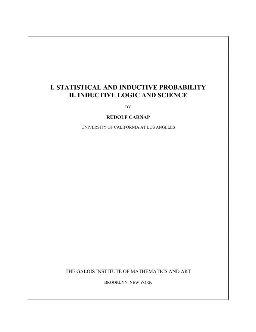 I. Statistical and Inductive Probability Ii. Inductive Logic and Science