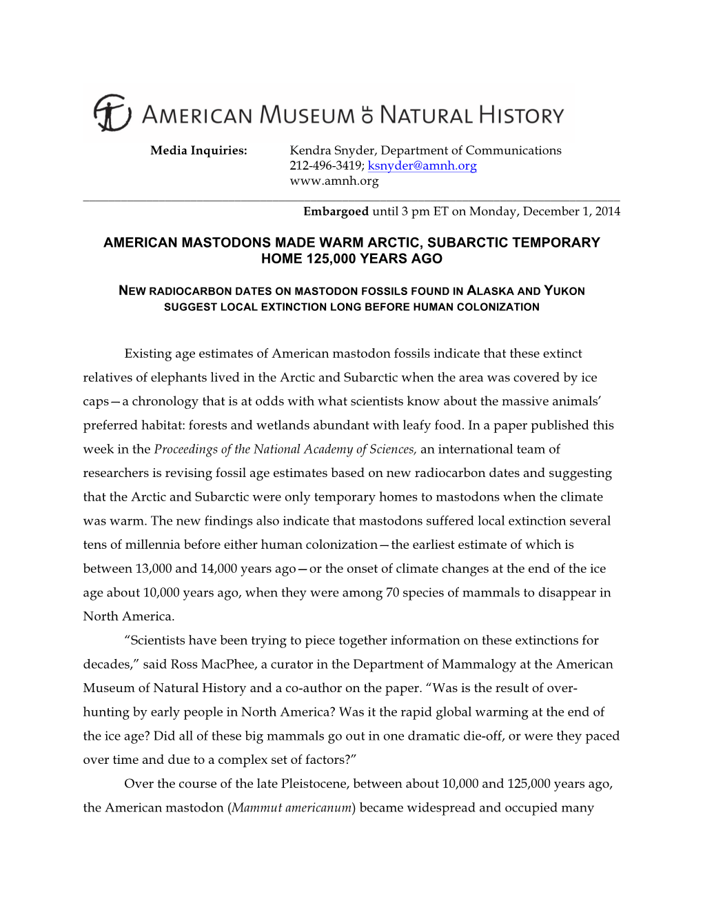 American Mastodons Made Warm Arctic, Subarctic Temporary Home 125,000 Years Ago