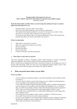 Package Leaflet: Information for the User Zibor 2,500 IU Anti-Xa/0.2 Ml Solution for Injection in Pre-Filled Syringes Bemiparin Sodium