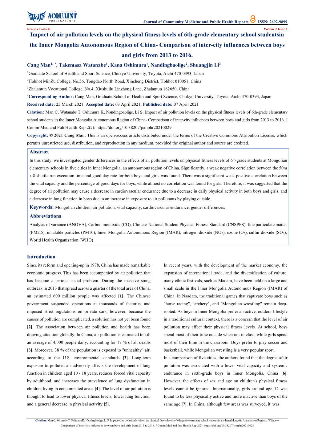 Impact of Air Pollution Levels on the Physical Fitness Levels of 6Th-Grade