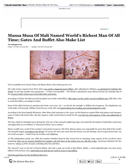 Mansa Musa of Mali Named World's Richest Man of All Time; Gates and Buffet Also Make List