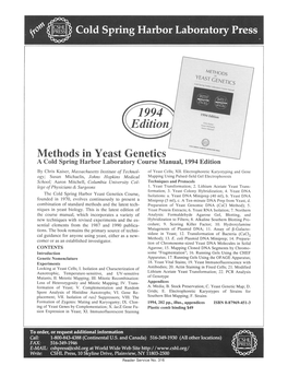 Methods in Yeast Genetics a Cold Spring Harbor Laboratory Course Manual, 1994 Edition