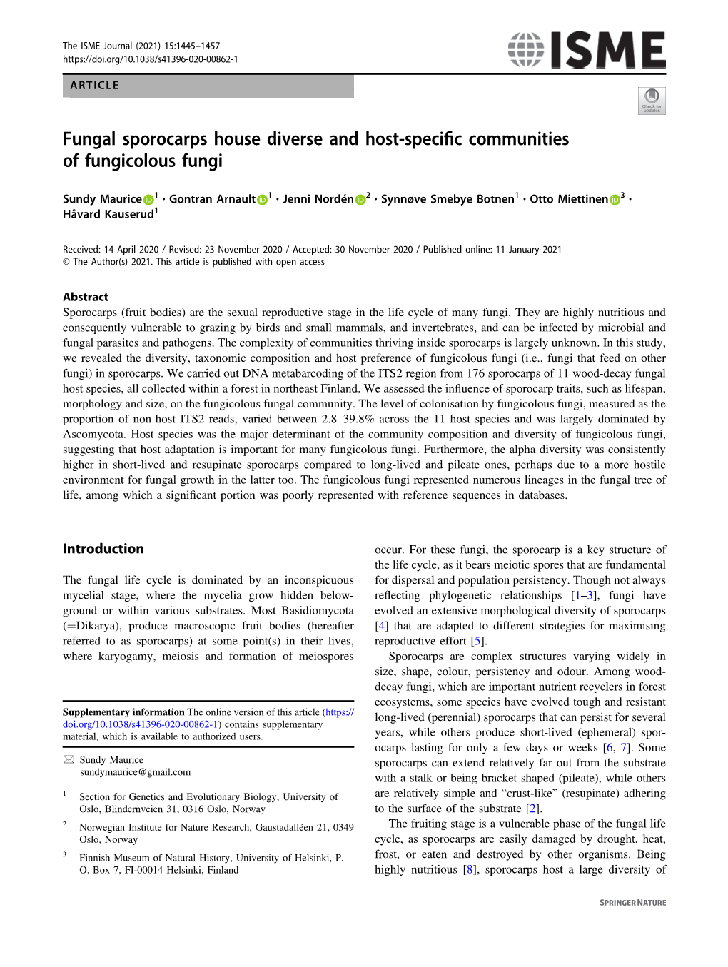 Fungal Sporocarps House Diverse and Host-Specific Communities Of