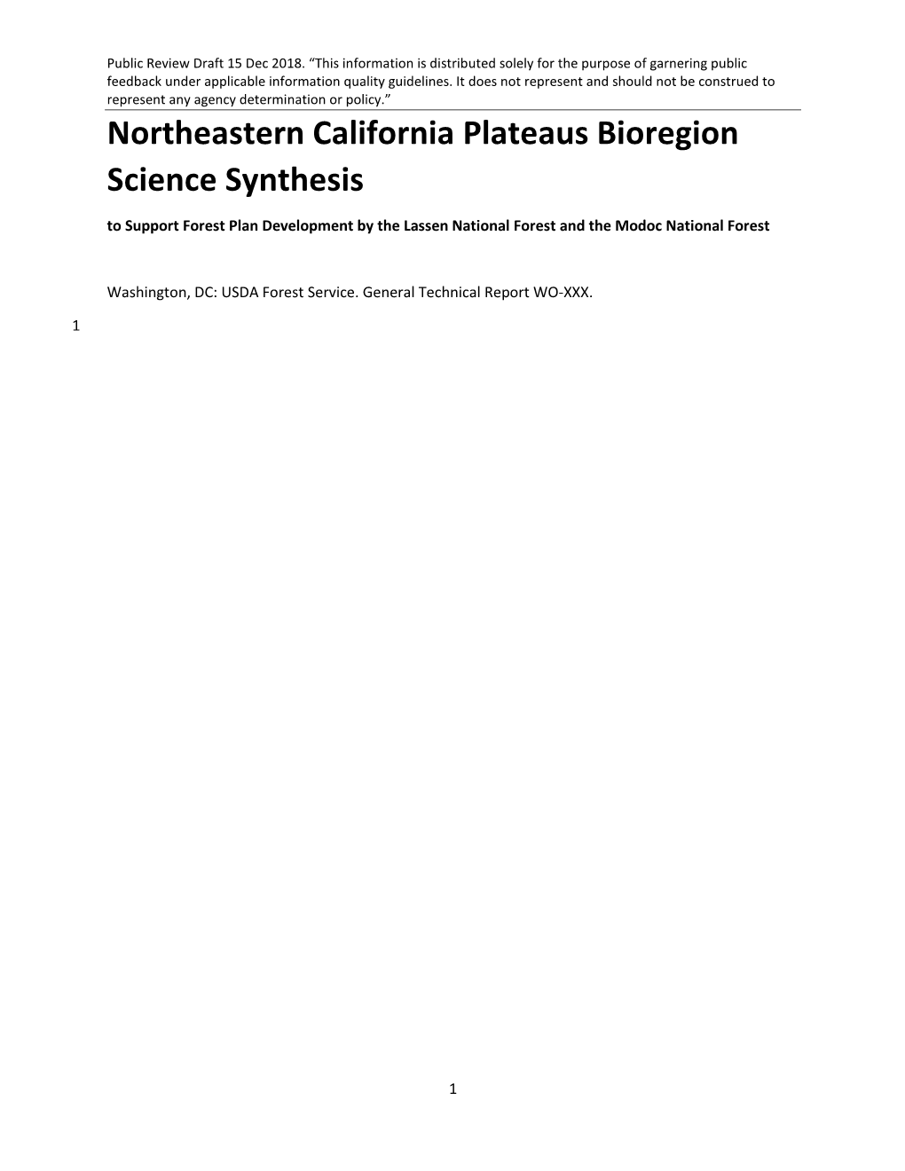 Draft Northeastern California Plateaus Bioregion Science Synthesis