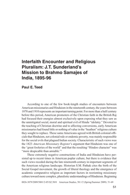 JT Sunderland's Mission to Brahmo Samajes of India, 1895-96