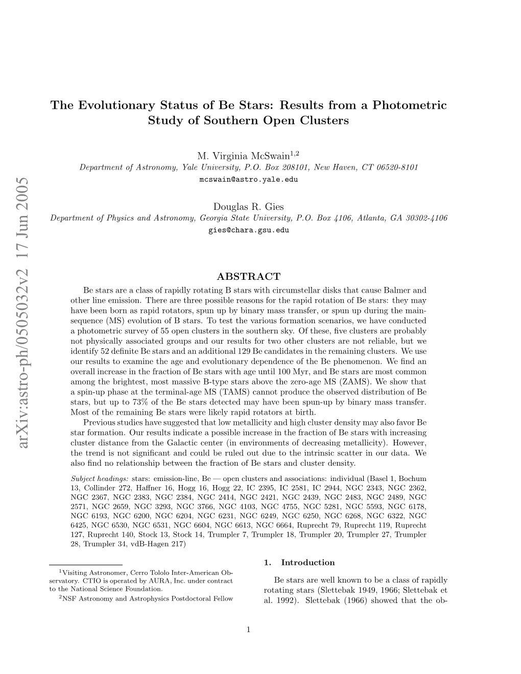 The Evolutionary Status of Be Stars: Results from a Photometric Study Of