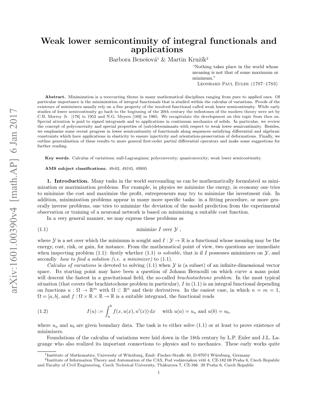 Weak Lower Semicontinuity of Integral Functionals and Applications