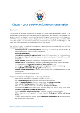 Csepel – Your Partner in European Cooperation