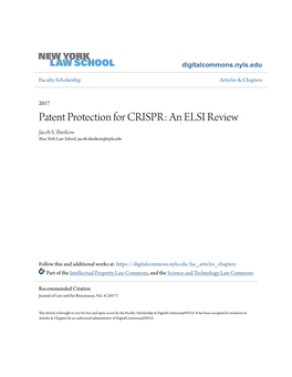 Patent Protection for CRISPR: an ELSI Review Jacob S