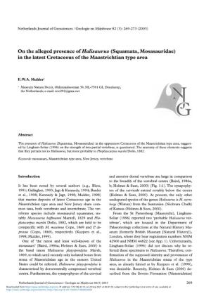 On the Alleged Presence of Halisaurus (Squamata, Mosasauridae) in the Latest Cretaceous of the Maastrichtian Type Area