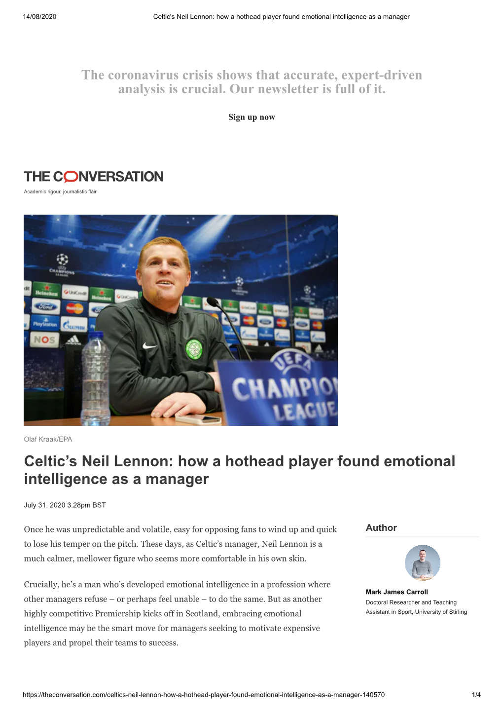 Celtic's Neil Lennon: How a Hothead Player Found Emotional Intelligence As a Manager