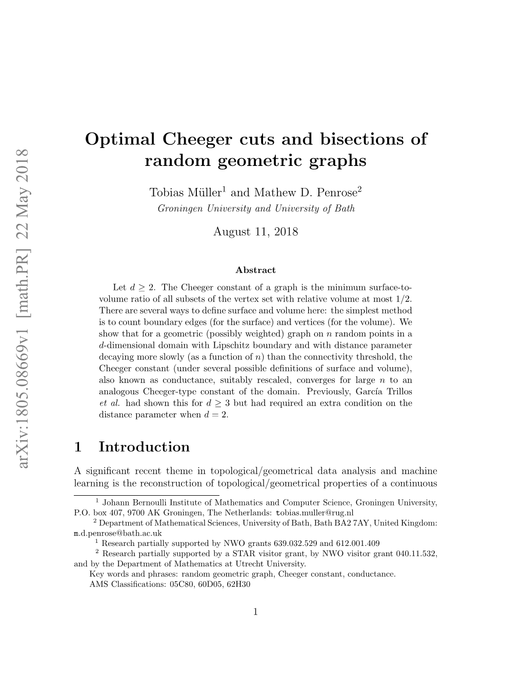 Optimal Cheeger Cuts and Bisections of Random Geometric Graphs