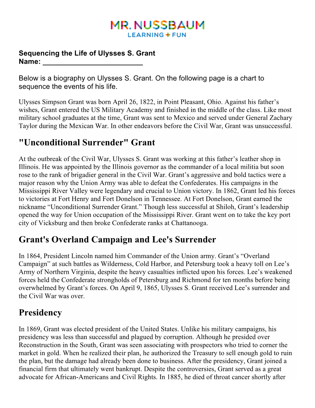 Grant Grant's Overland Campaign and Lee's Surrender Presidency