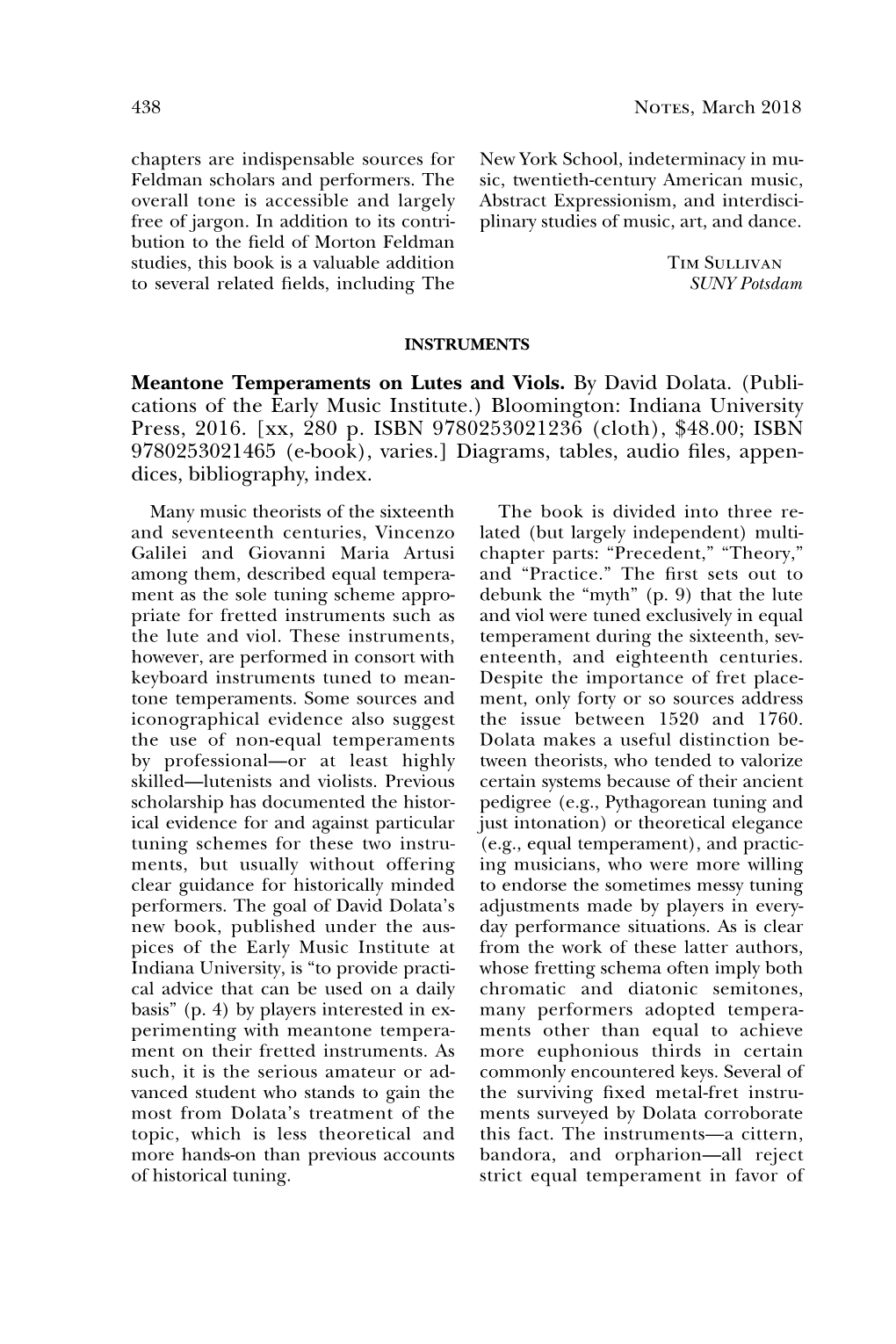 Meantone Temperaments on Lutes and Viols. by David Dolata