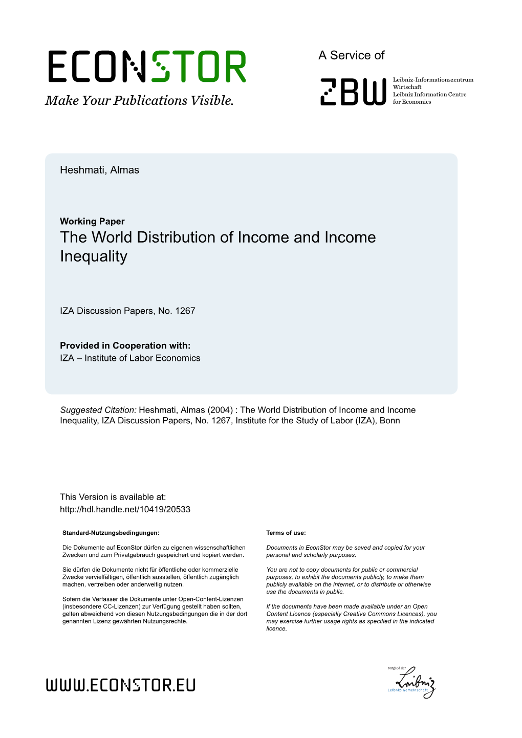 The World Distribution of Income and Income Inequality